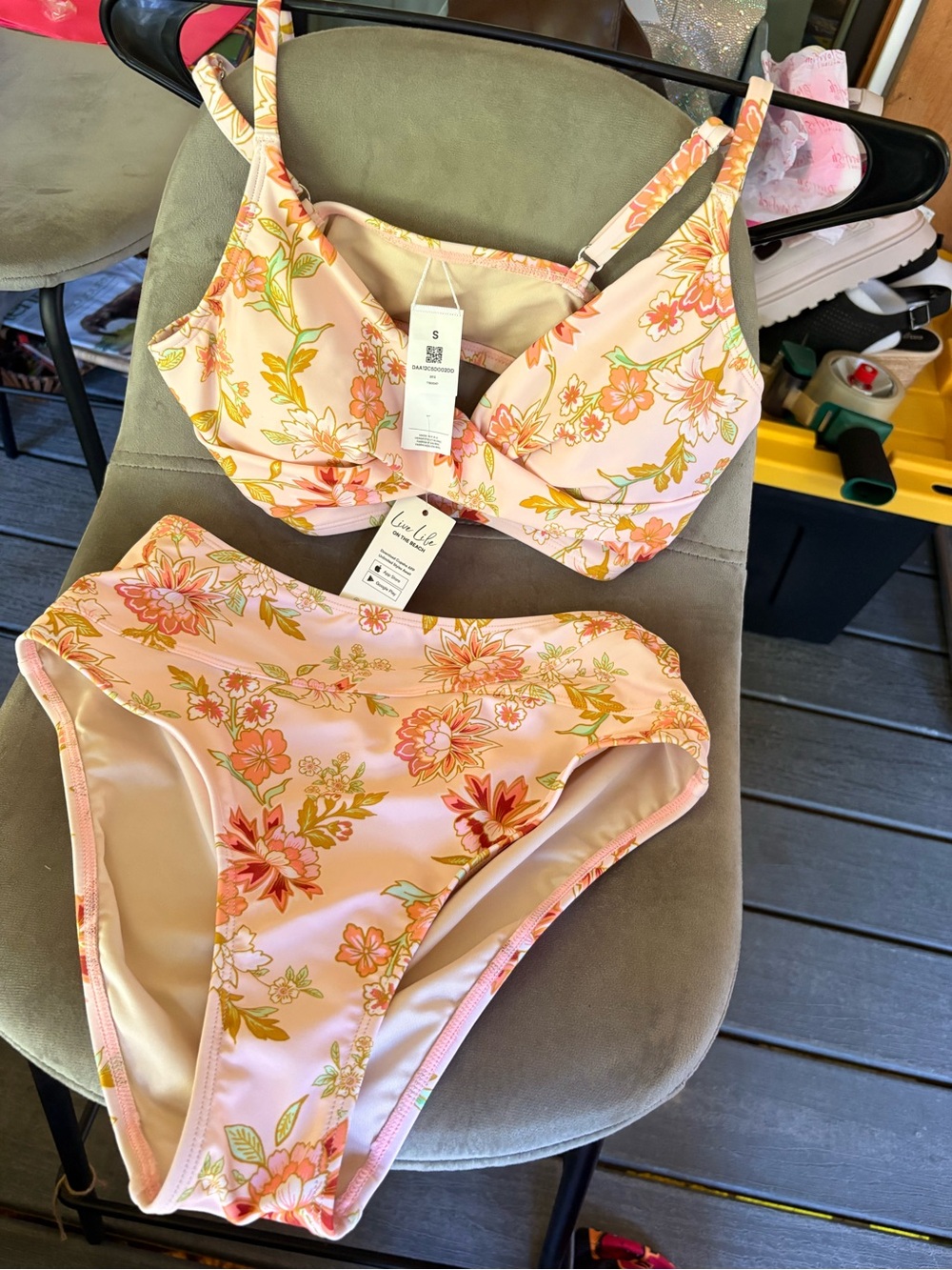 Cupshe Peach Floral Two-Piece Bikini Set
